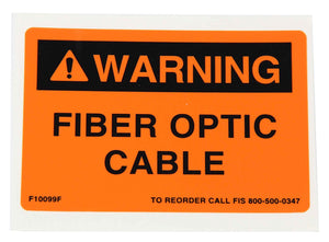 F1-0099F 2-3/4" x 4" Sticky Back (Black on Orange) with "WARNING FIBER OPTIC CABLE" imprinted