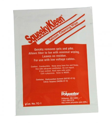 TC-1 Polywater SqueekyKleen Telcom Cleaner-Saturated Wipe (12pk)